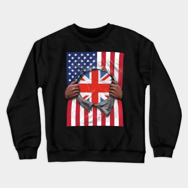 British Flag American Flag Ripped - Gift for British From American Crewneck Sweatshirt by Country Flags